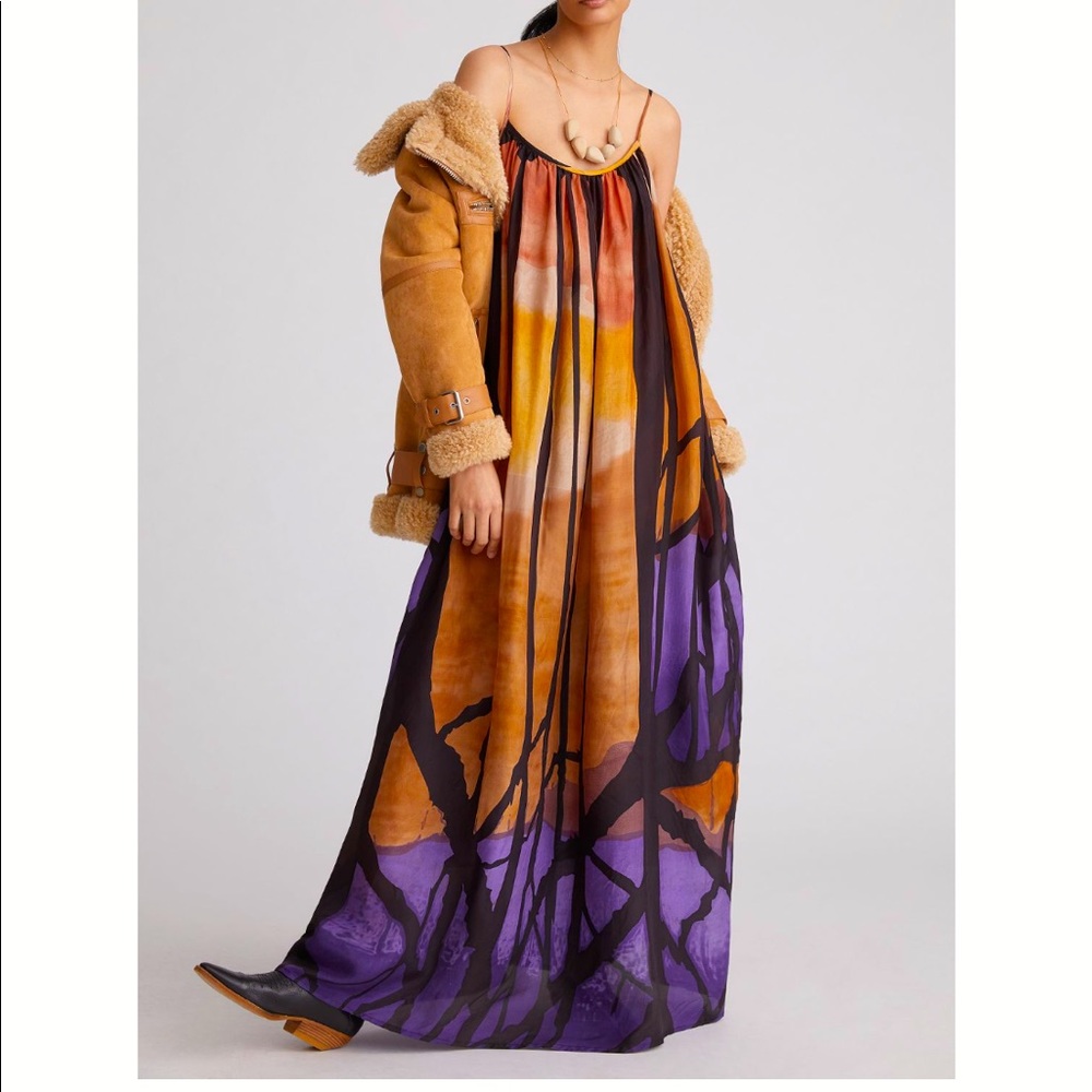Anthropologie Abstract silk maxi dress.